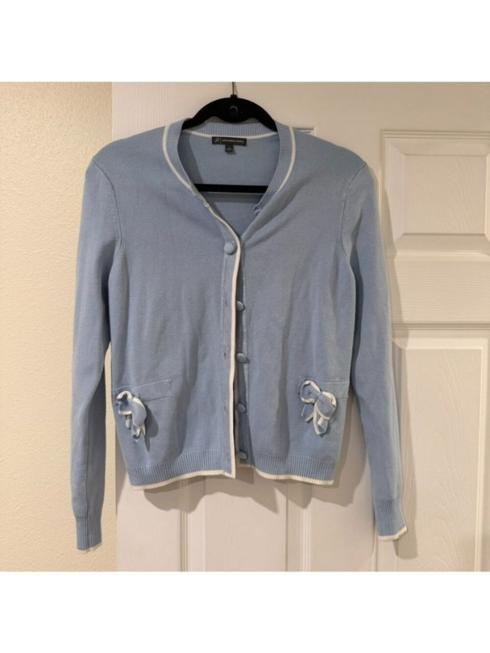 Preppy Sweetheart Bow Knit Cardigan Sweater Size Small